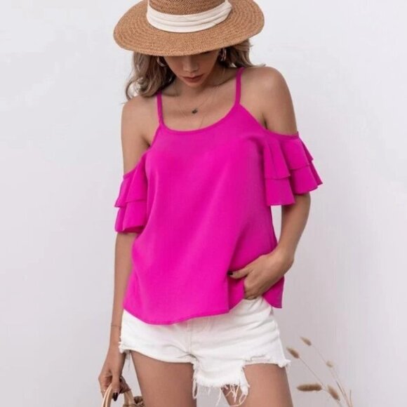 Vacay Vibes Cold Shoulder Blouse pink - Picture 3 of 6